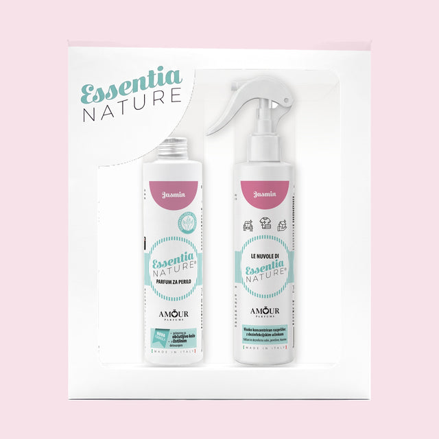 Darilni set Essentia Nature Jasmin – parfum za perilo 250 ml in dišeče razpršilo 250 ml v darilni škatli