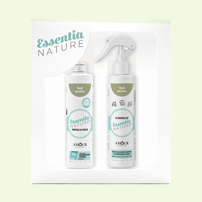Darilni set Beli Mošus – parfum za perilo + dišeče razpršilo 250 ml
