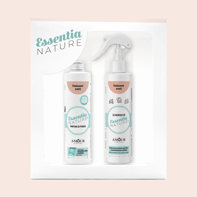 Darilni set Essentia Nature Lotosov cvet – parfum za perilo 250 ml in dišeče razpršilo 250 ml v darilni škatli