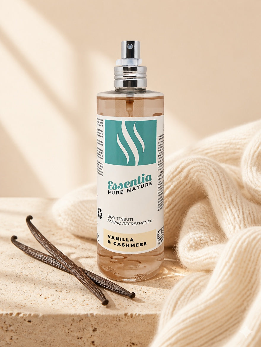 Osvežilec tkanin Vanilija in Kašmir Essentia Pure Nature z vaniljevimi stroki