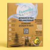 Vrečka z 2 lističema za pomivalni stroj na pastelnem ozadju