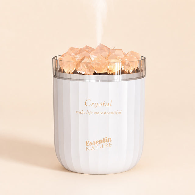 Beli solni difuzor Crystal z meglico na pastelnem ozadju